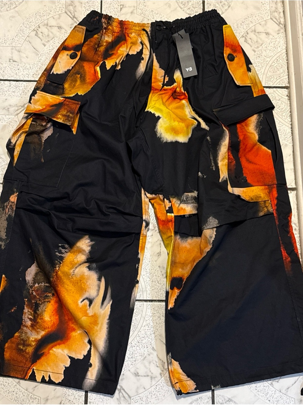 New Adidas Y-3 AOP Utility Twill Cargo Pants Black Men’s Size Small KE2314